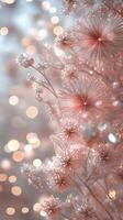 Delicate pink floral arrangement with soft bokeh lights during a festive celebration photo