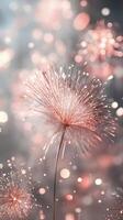 Delicate pink floral arrangement with soft bokeh lights during a festive celebration photo