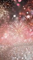 Delicate pink floral arrangement with soft bokeh lights during a festive celebration photo