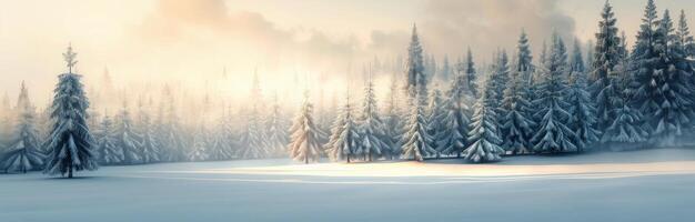 Snowy Forest Scene At Sunrise photo