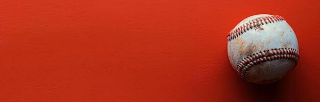 Worn Baseball On Red Background photo