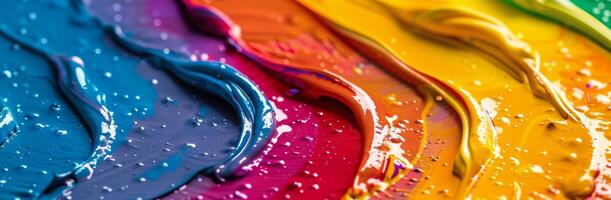 Closeup of Vibrant Swirls of Blue, Red, and Yellow Paint photo