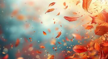Red And Orange Autumn Leaves Falling Through The Air photo