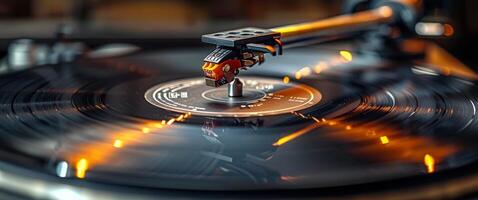 Close Up Of A Vintage Record Player Spinning Vinyl During The Day photo