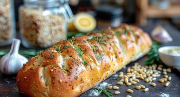 Freshly Baked Rosemary And Garlic Bread photo