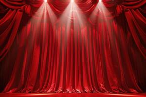 Red Stage Curtains With Spotlights and Falling Petals photo