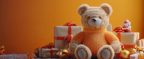 Teddy Bear Surrounded by Presents photo