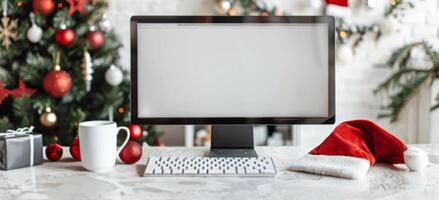 Christmas Decor on a Desk photo