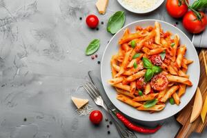 Pasta With Tomato Sauce and Basil photo