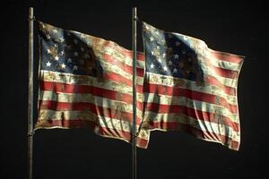 Two Weathered American Flags Waving in the Wind photo