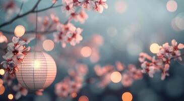 Cherry Blossom Branch With Lantern photo