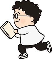 Animated Child Running with Book - Studious Kid Cartoon Illustration vector