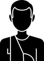 A man with a broken arm is shown in a black and white silhouette vector