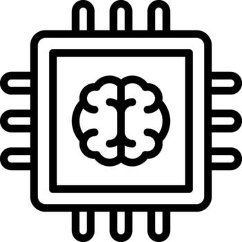 A black and white image of a computer chip with a brain inside vector