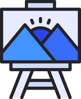 A blue and white icon of a painting on a easel vector