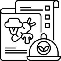 A black and white icon of a food tray and a check vector