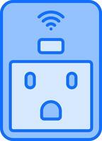 A blue and white icon of a plug with a face on it vector