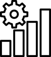 A black and white icon of a bar chart with a gear vector