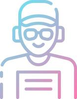 A man wearing glasses and a hat is shown in a line icon vector