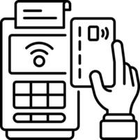 A hand holding a credit card and a machine vector