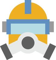 A gas mask icon with a yellow helmet and blue goggles vector