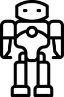 A robot is shown in black and white vector