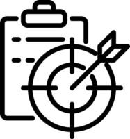 A black and white icon of a clipboard and a dart vector