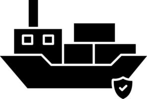 A black and white image of a ship with a shield vector