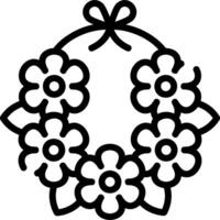A black and white drawing of a wreath with flowers vector