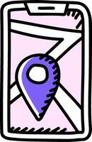A map pin on a phone screen with a location marker vector