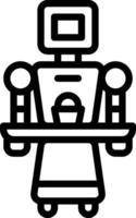 A robot is standing in front of a table vector