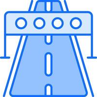 A blue line icon of a bridge vector