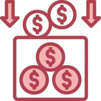 A red box with stacks of money and an arrow pointing up vector