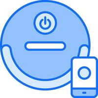 A blue and white icon with a phone and a button vector