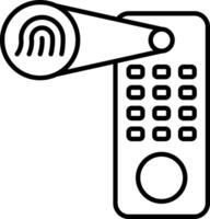 A black and white drawing of a phone with a fingerprint reader vector