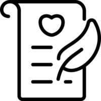 A black and white outline of a paper with a heart vector