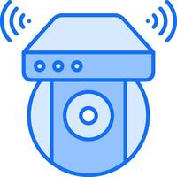 A blue icon of a camera with a microphone vector