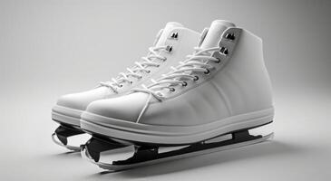 White Ice Skates With Black Blades On White Background photo