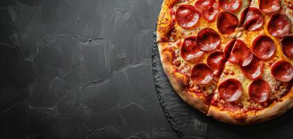 Pepperoni Pizza on Black Slate Background photo