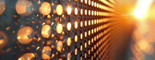 Close Up of Metal Mesh With Orange Bokeh Lights photo