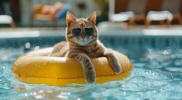 Cool Cat Relaxing In A Pool Float photo