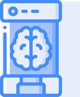 A blue and white illustration of a brain inside a machine vector