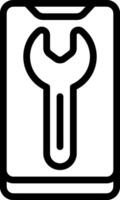 A black and white icon of a wrench vector