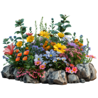 un rock jardín con flores y plantas png