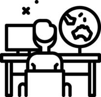 A man sitting at a desk with a globe on the screen vector