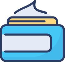 A blue container with cream on top vector