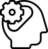 A black and white silhouette of a head with a gear in it vector