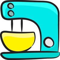 A blue mixer with yellow bowl on top vector