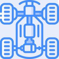 A blue and white icon of a car with wheels vector