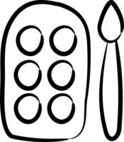 A black and white drawing of a plate and spoon vector